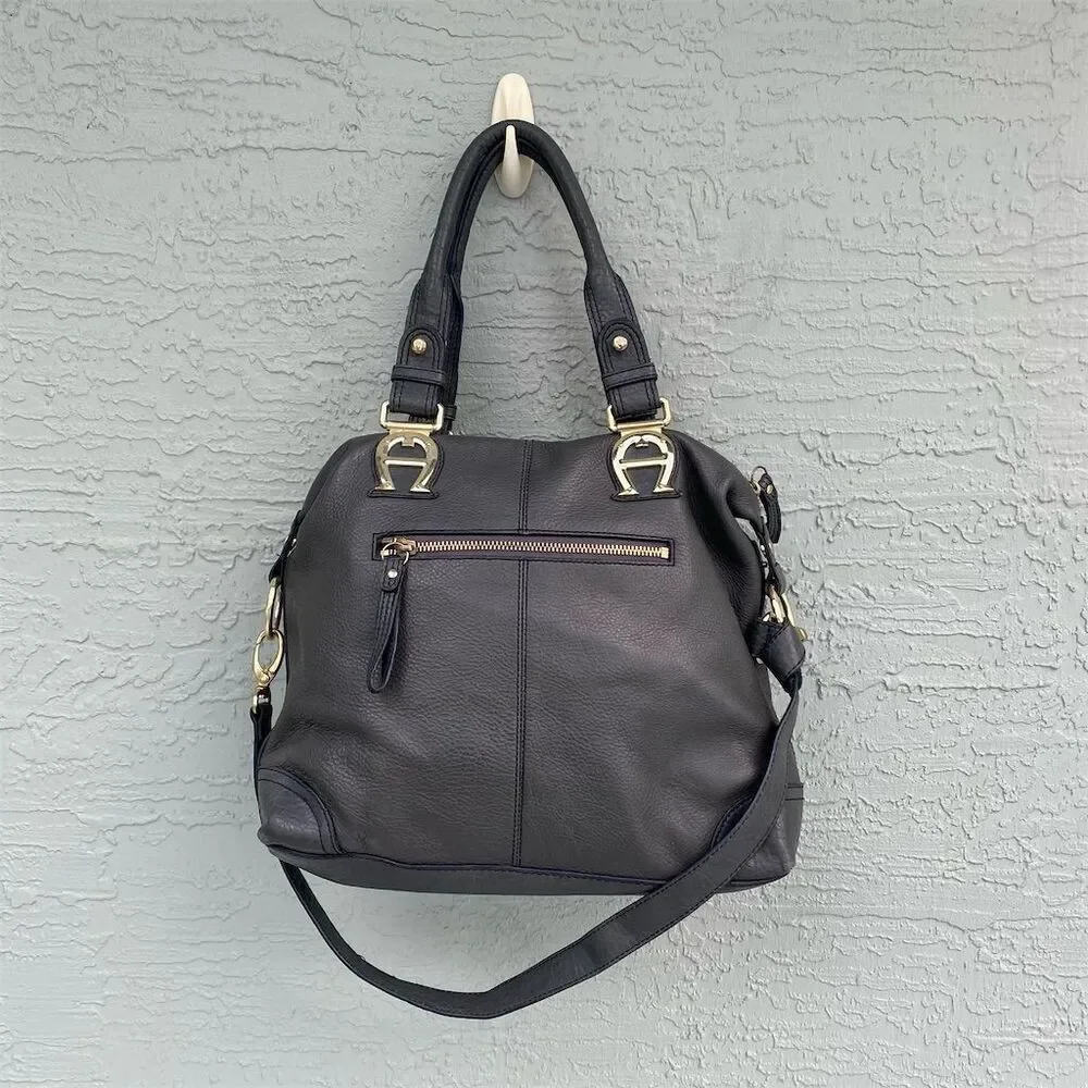 Etienne Aigner Elegant Leather Satchel with Gold Hardware for Women